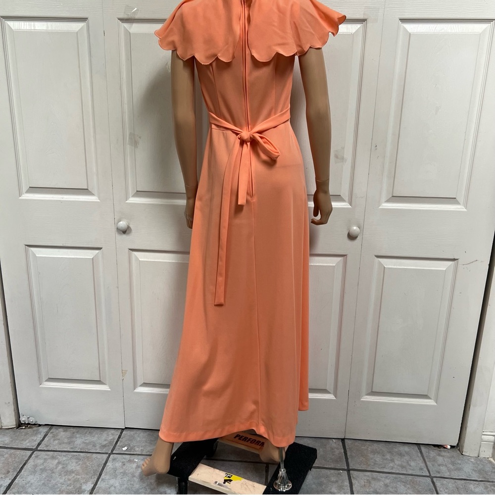 VTG 70-s Peach Orange Maxi Dress Size S Sleeveless Evening Regancy - Picture 7 of 16